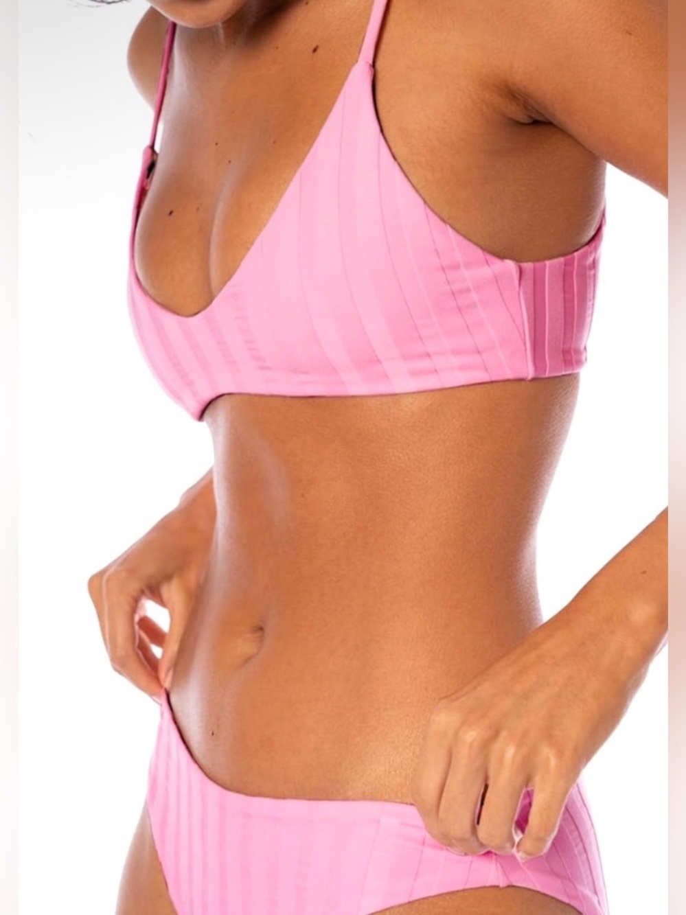 Maaji Pink Ribbed Bikini Top and Bottom Set